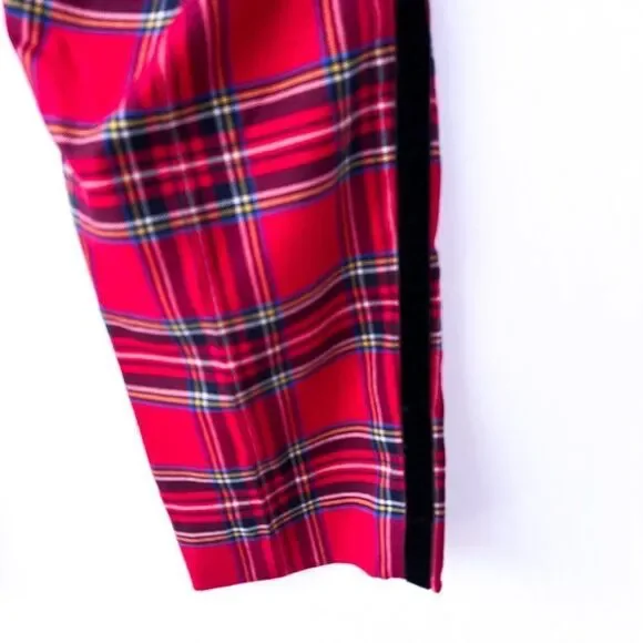 NWT Talbots Red Mountain Plaid Black Velvet Stripe Slim Ankle Pant Size 12P